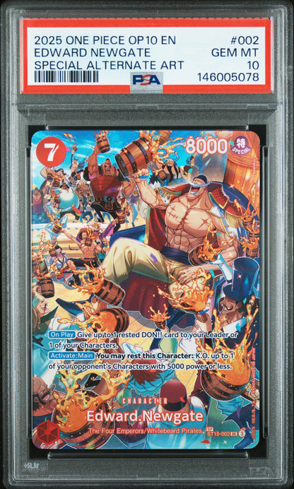 2025 ONE PIECE OP10-ROYAL BLOOD #002 EDWARD NEWGATE SPECIAL ALTERNATE ART PSA 10