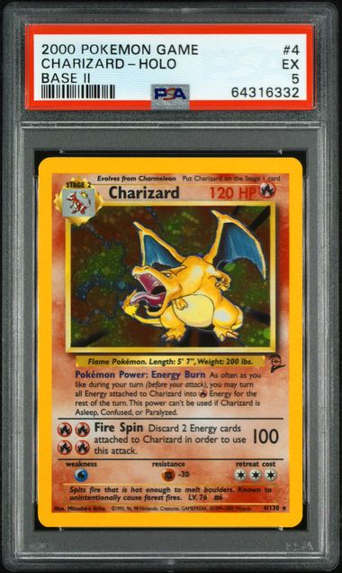 2000 POKEMON GAME BASE II #4 CHARIZARD-HOLO BASE II PSA 5