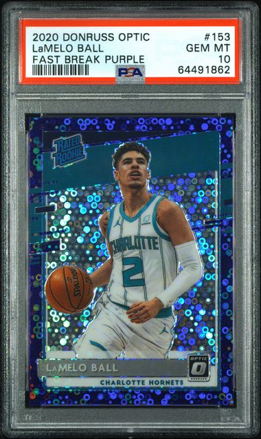 2020 PANINI DONRUSS OPTIC #153 LaMELO BALL FAST BREAK PURPLE PSA 10