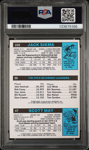 1980 Topps Scott May / Larry Bird / Jack Sikma Scoring Leader PSA 6