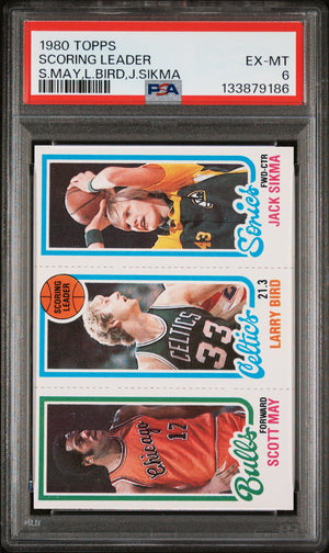 1980 Topps Scott May / Larry Bird / Jack Sikma Scoring Leader PSA 6