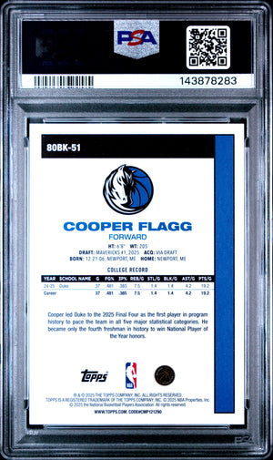 2025-26 Topps #80BK-51 Cooper Flagg 1980-81 Topps Basketball PSA 8