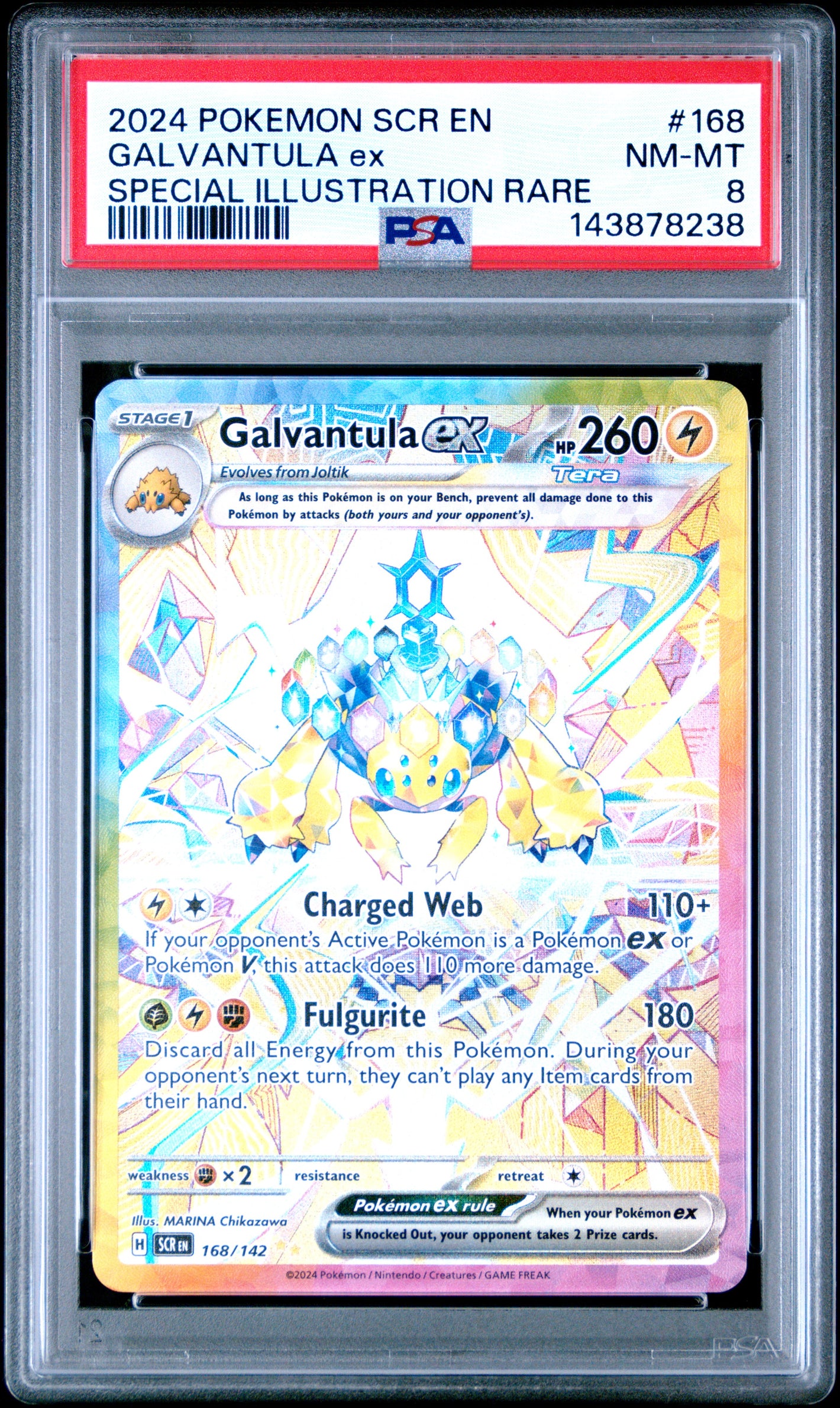 2024 Pokemon Stellar Crown #168 Galvantula ex Special Illustration Rare PSA 8