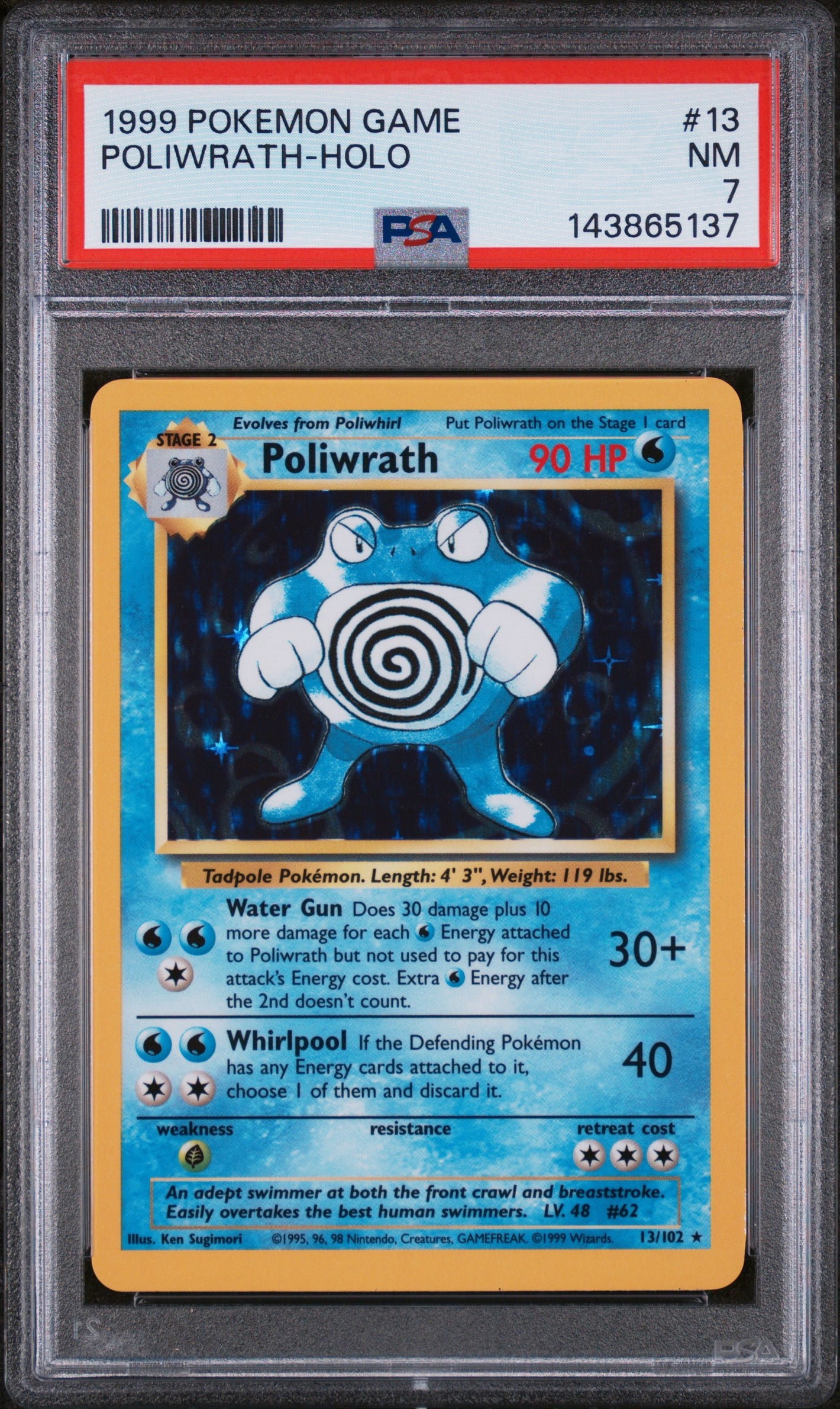 1999 Pokemon Game #13 Poliwrath Holo PSA 7