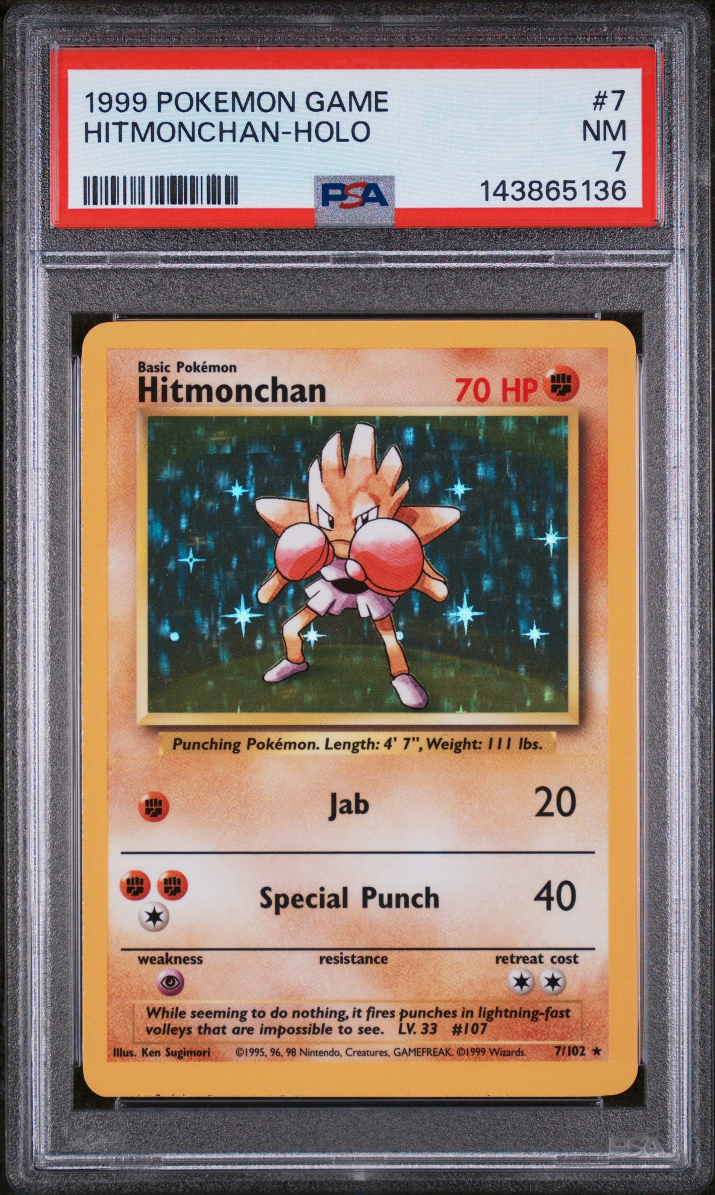 1999 Pokemon Game #7 Hitmonchan Holo PSA 7