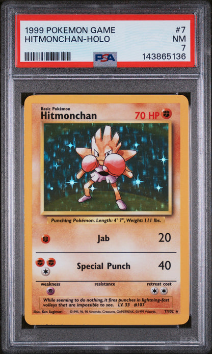 1999 Pokemon Game #7 Hitmonchan Holo PSA 7