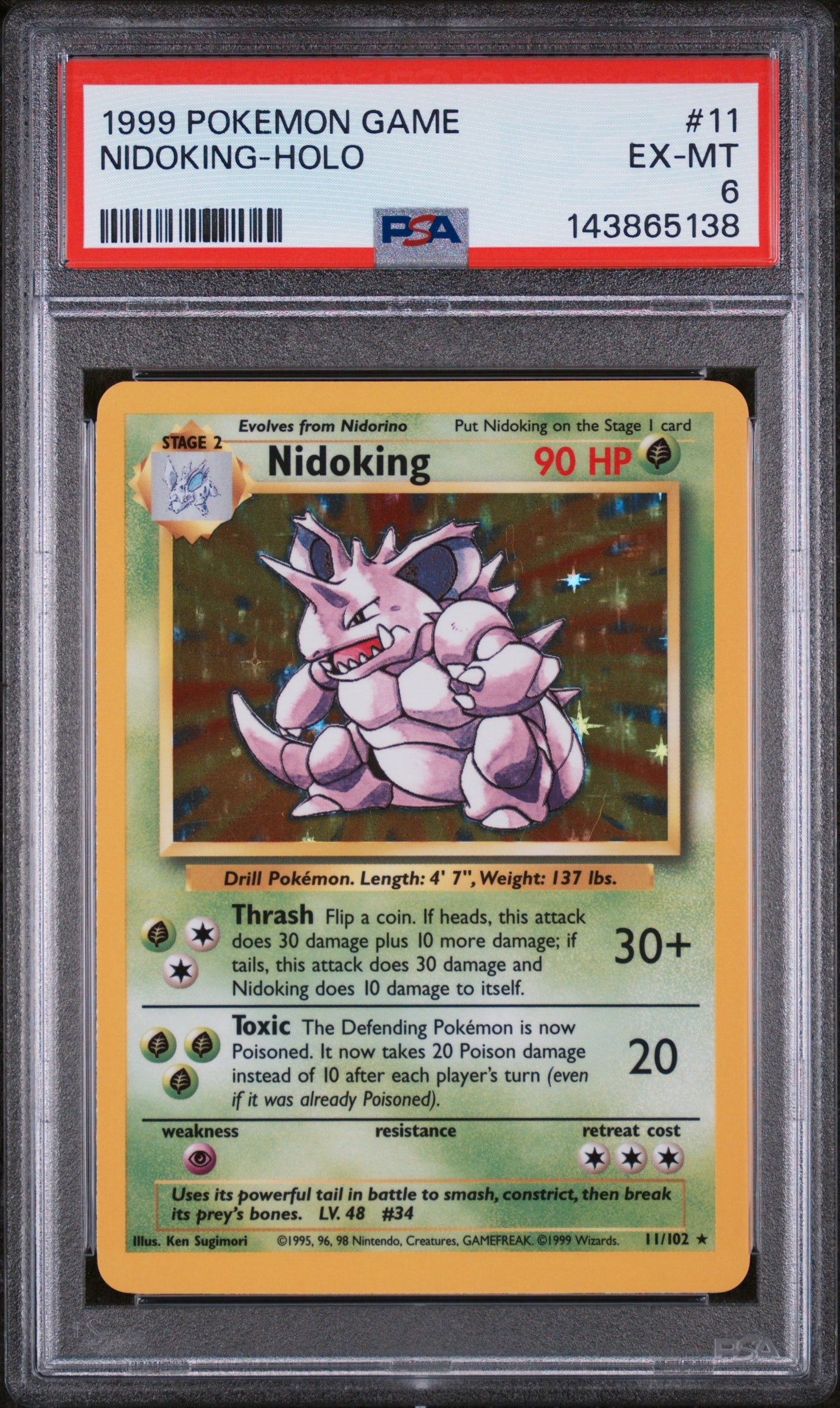 1999 Pokemon Game #11 Nidoking Holo PSA 6