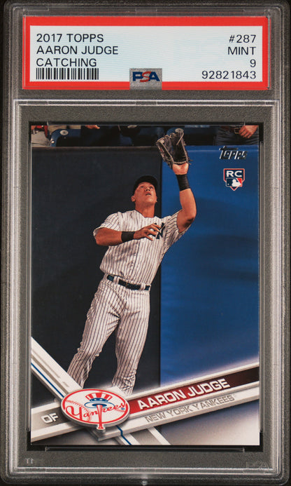 2017 Topps #287 Aaron Judge Rookie RC Catching PSA 9