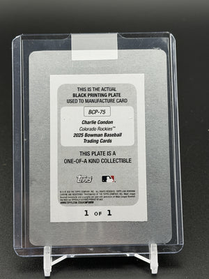 2025 Bowman #BCP-75 Charlie Condon Chrome Prospects Printing Plate Black #/1