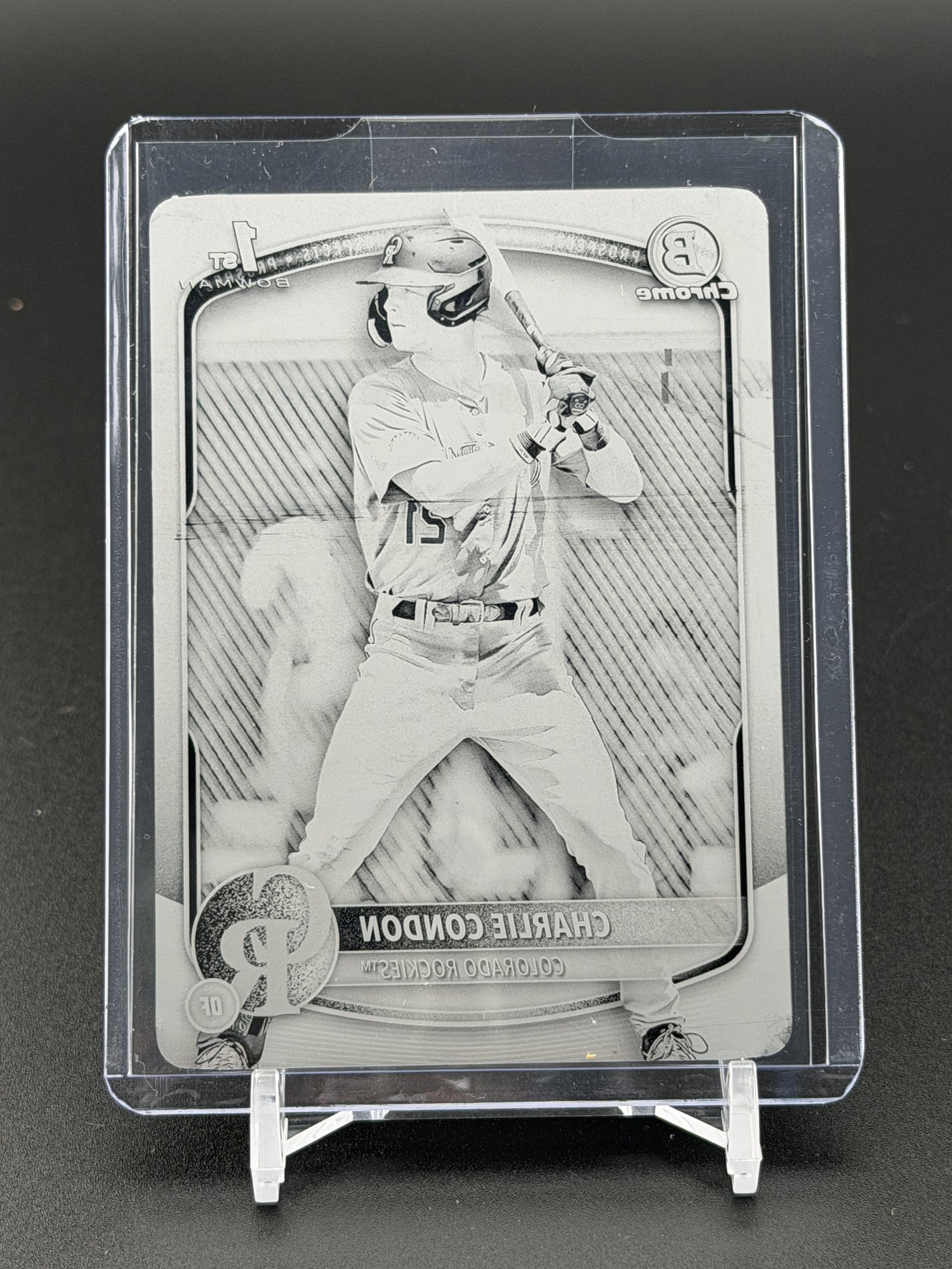 2025 Bowman #BCP-75 Charlie Condon Chrome Prospects Printing Plate Black #/1