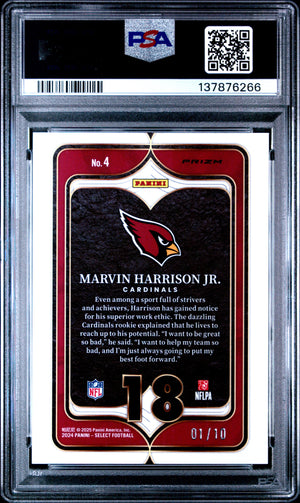 2024 Panini Select #4 Marvin Harrison Jr. Rookie RC Numbers Gold Prizm /10 PSA 9