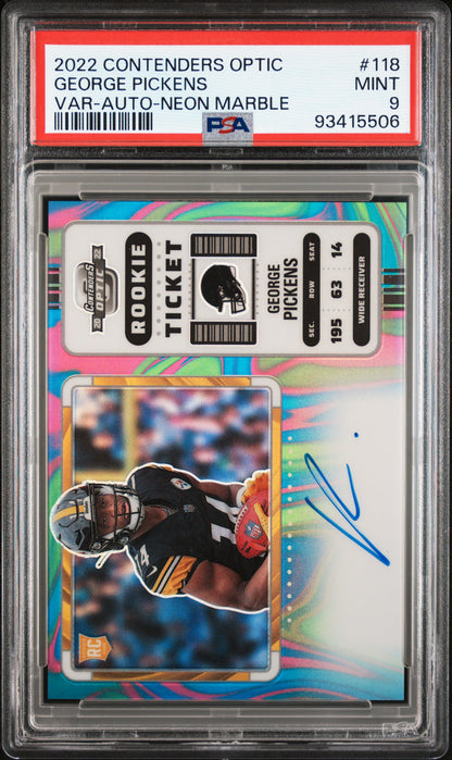 2022 Contenders Optic #118 George Pickens Rookie Variation Auto Marble /4 PSA 9
