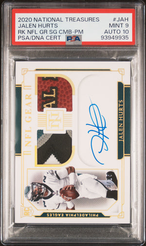 2020 National Treasures Jalen Hurts Rookie NFL Gear Auto Prime /25 PSA 9 PC