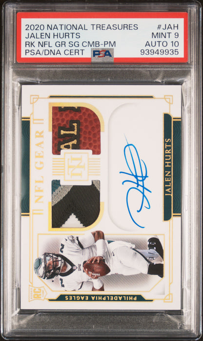 2020 National Treasures Jalen Hurts Rookie NFL Gear Auto Prime /25 PSA 9 PC