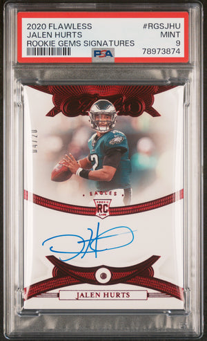 2020 Flawless #RGS-JHU Jalen Hurts Rookie Gems Signatures /20 PSA 9 PC