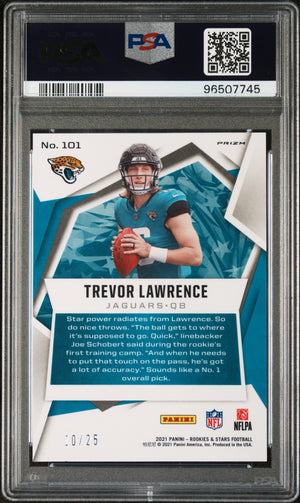 2021 Rookies & Stars #101 Trevor Lawrence RC Green Pulsar Prizm /25 PSA 10