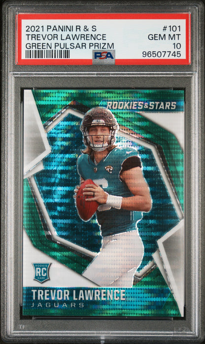 2021 Rookies & Stars #101 Trevor Lawrence RC Green Pulsar Prizm /25 PSA 10