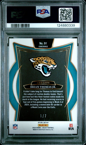 2024 Select #91 Brian Thomas Jr. Rookie Neon Orange Pulsar Prizm /7 PSA 10 PC