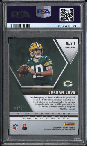 2020 Mosaic #211 Jordan Love Rookie RC Prizm Blue Fluorescent /15 PSA 10 PC