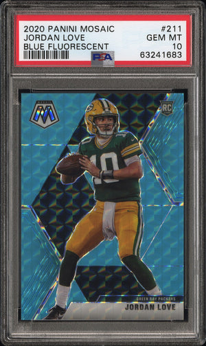 2020 Mosaic #211 Jordan Love Rookie RC Prizm Blue Fluorescent /15 PSA 10 PC