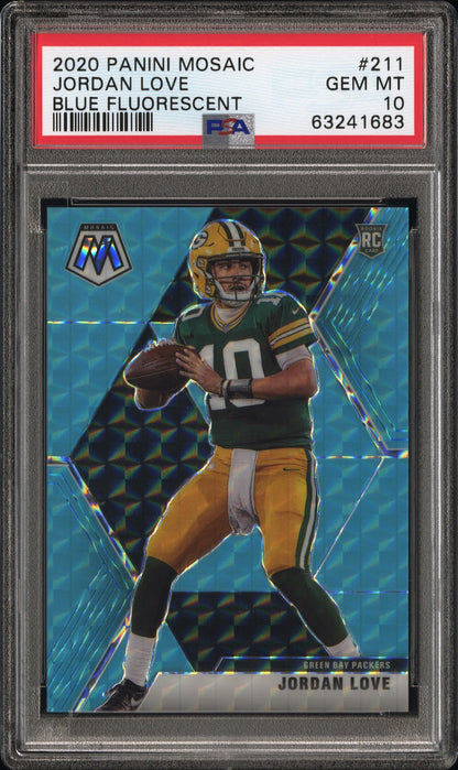 2020 Mosaic #211 Jordan Love Rookie RC Prizm Blue Fluorescent /15 PSA 10 PC