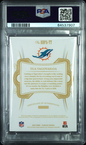 2020 Flawless Tua Tagovailoa Rookie Dual Patch Auto Silver /20 PSA 10 PC