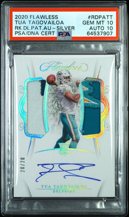 2020 Flawless Tua Tagovailoa Rookie Dual Patch Auto Silver /20 PSA 10 PC