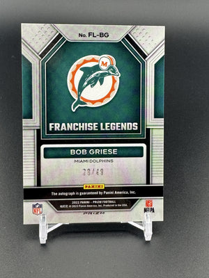 2022 Prizm #FL-BG Bob Griese Franchise Legends Auto Prizm Purple Power /49
