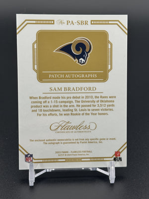 2023 Panini Flawless #PA-SBR Sam Bradford Patch Autographs Sapphire #/10