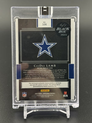 2020 Impeccable #106 CeeDee Lamb Elegance Rookie Helmet Patch Auto Black Box 1/1