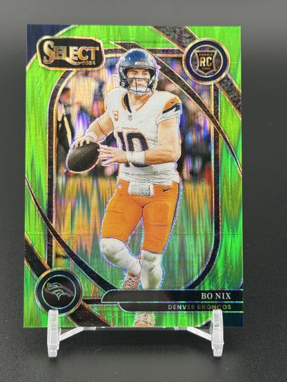 2024 Panini Select #221 Bo Nix Neon Green Prizm Shock #/499