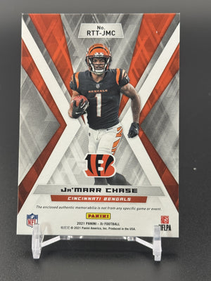 2021 Panini XR #RTT-JMC Ja'Marr Chase Rookie Triple Threats Materials Gold #/10