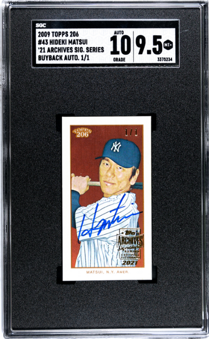 2009 Topps 206 #43 Hideki Matsui Mini Piedmont 2009 Archives Auto 1/1 SGC 9.5