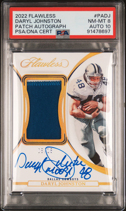 2022 Panini Flawless #PA-DJ Daryl Johnston Patch Auto /15 PSA 8