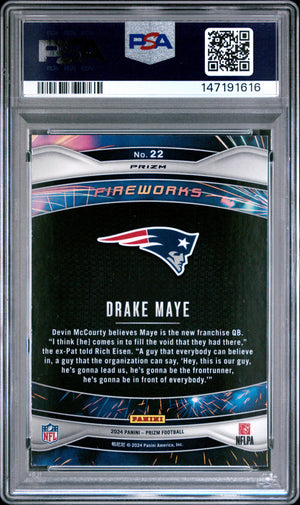 2024 Panini Prizm #22 Drake Maye Fireworks Green Wave Prizm PSA 9