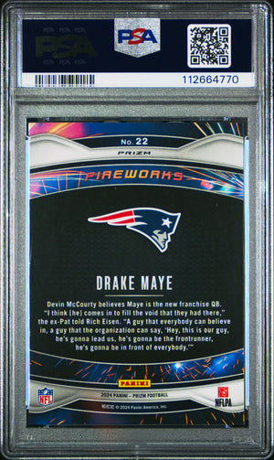 2024 Panini Prizm #22 Drake Maye Rookie RC Fireworks Green PSA 10