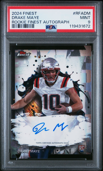 2024 Topps Finest #RFA-DM Drake Maye Rookie Finest Autographs PSA 9