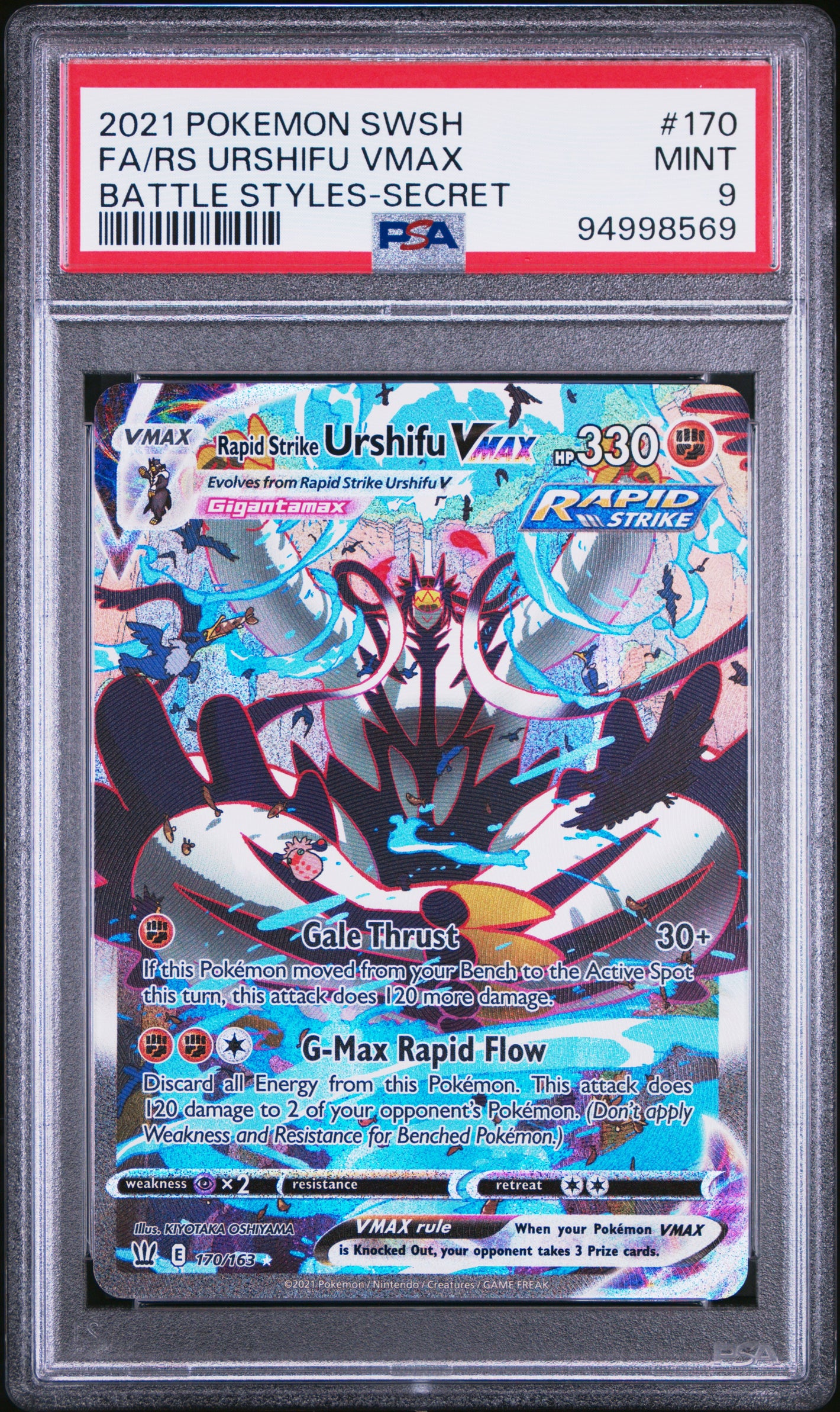 Pokemon Battle Styles #170 Rapid Strike Urshifu VMAX Secret Rare PSA 9