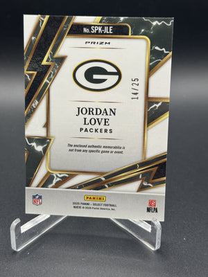 2025 Panini Select #SPK-JLE Jordan Love Sparks Tie-Dye Prizm #/25