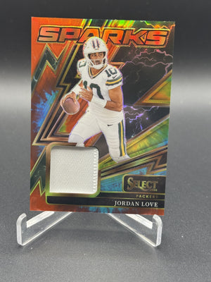 2025 Panini Select #SPK-JLE Jordan Love Sparks Tie-Dye Prizm #/25