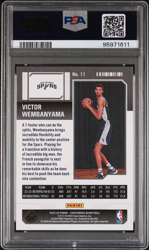 2023-24 Panini Contenders #11 Victor Wembanyama Season Ticket Retail PSA 10