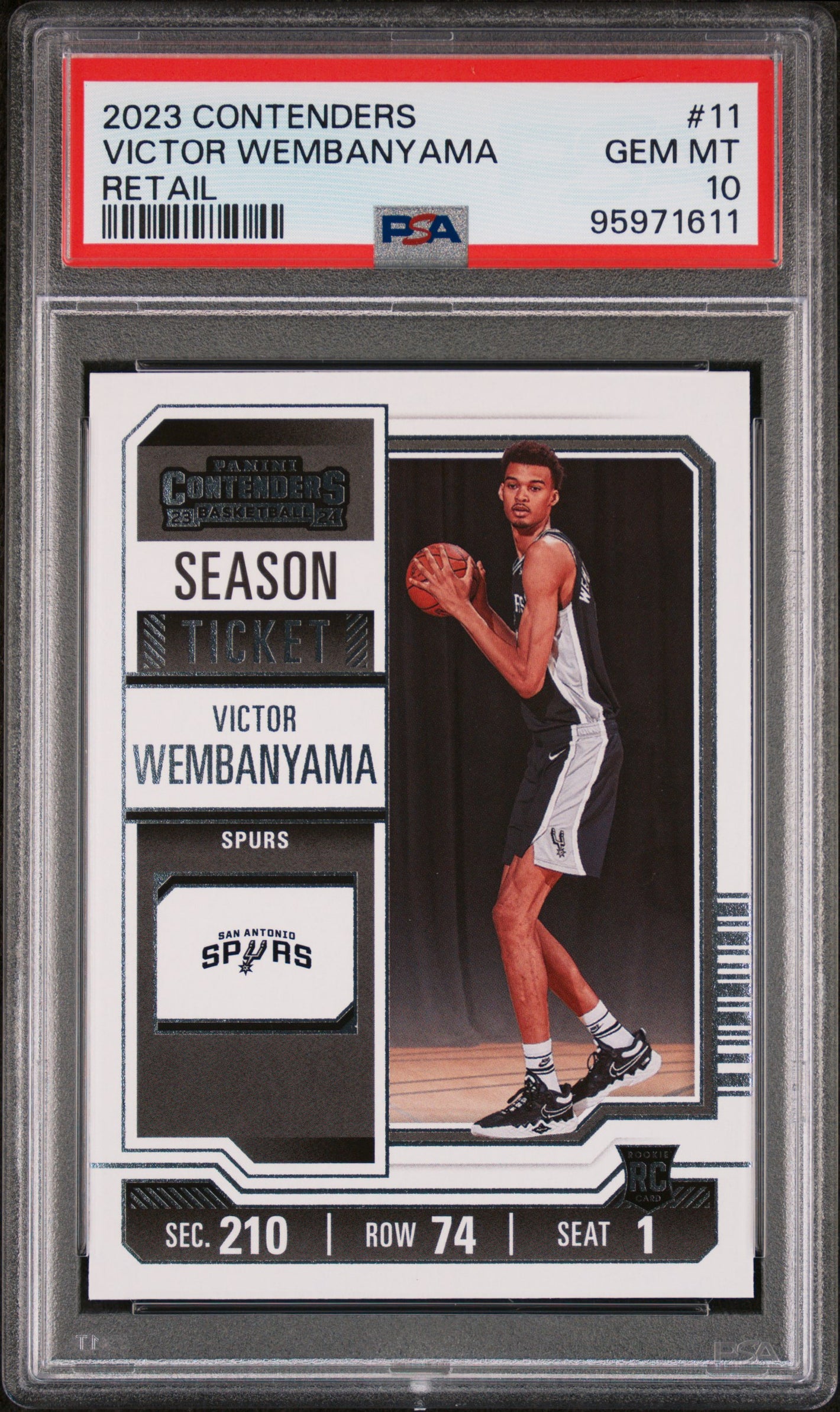 2023-24 Panini Contenders #11 Victor Wembanyama Season Ticket Retail PSA 10