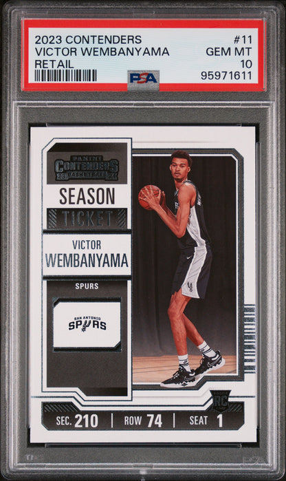 2023-24 Panini Contenders #11 Victor Wembanyama Season Ticket Retail PSA 10