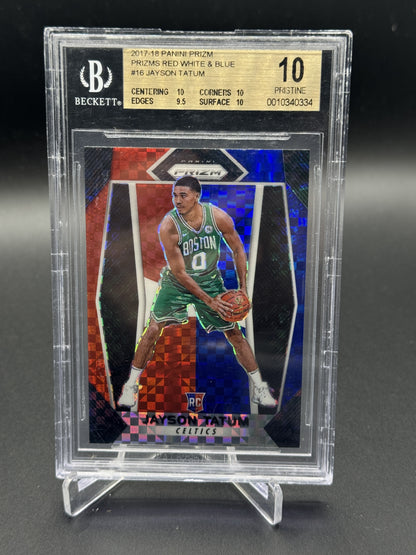 2017-18 Panini Prizm #16 Jayson Tatum Prizms Red White and Blue BGS 10