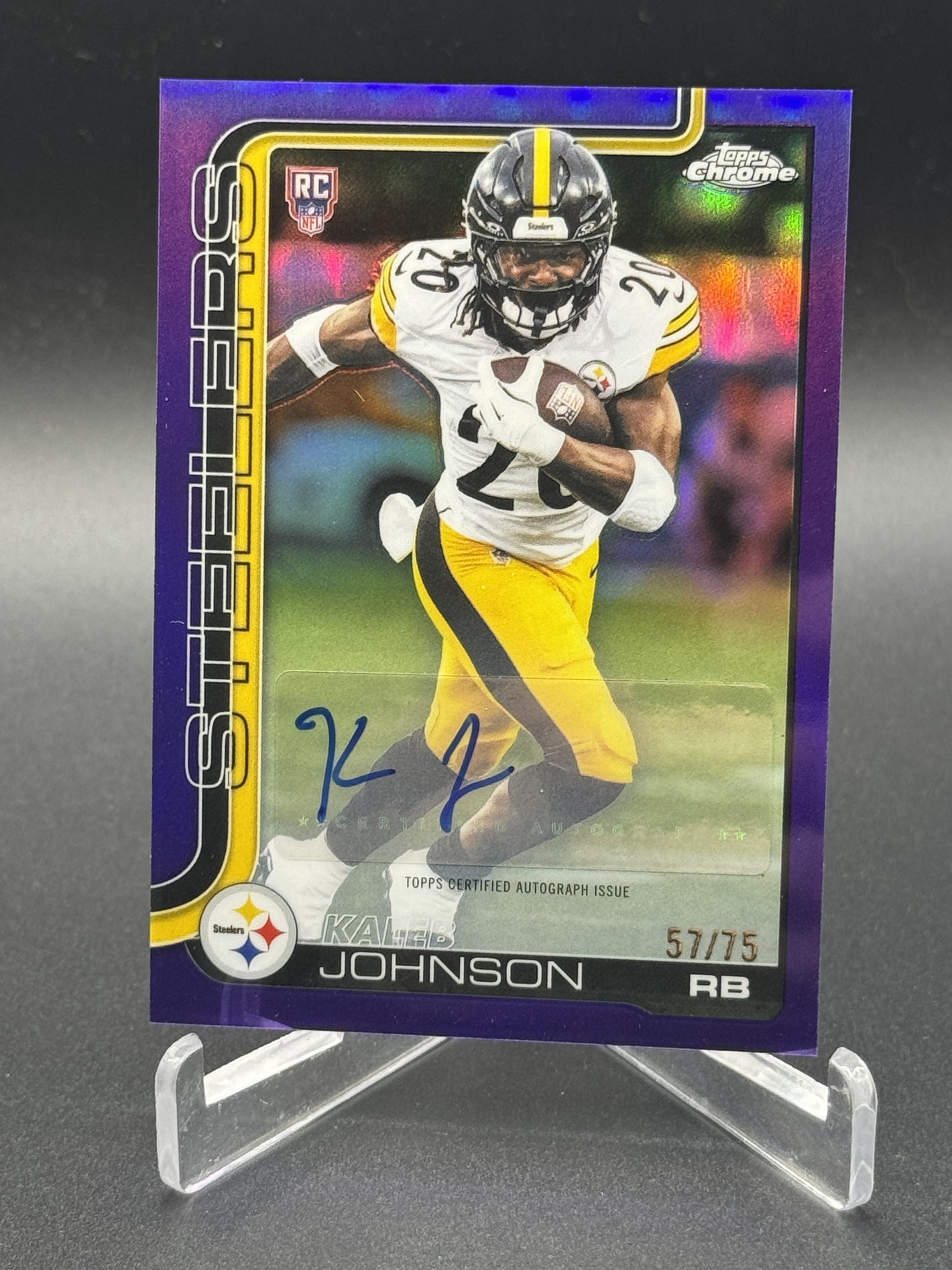 2025 Topps Chrome #RA-KJ Kaleb Johnson Rookie Auto Purple #/75