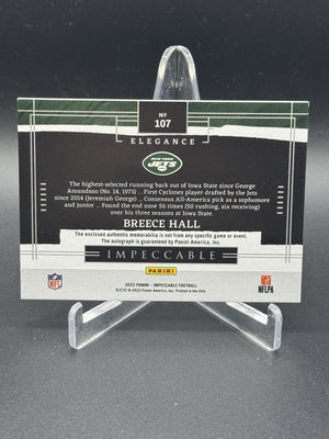 2022 Impeccable #107 Breece Hall Elegance Rookie Helmet and Patch Auto /75