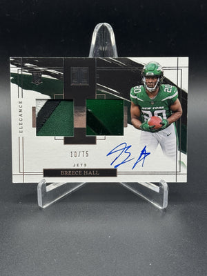 2022 Impeccable #107 Breece Hall Elegance Rookie Helmet and Patch Auto /75