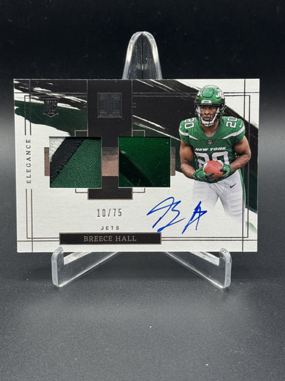 2022 Impeccable #107 Breece Hall Elegance Rookie Helmet and Patch Auto /75