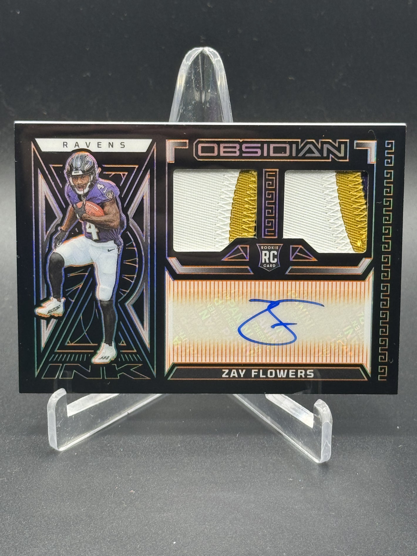 2023 Panini Obsidian Zay Flowers Rookie Jersey Ink Electric Etch Orange Auto /49