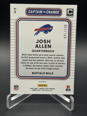 2025 Donruss Optic #3 Josh Allen Captain In Charge Black Pandora #/149